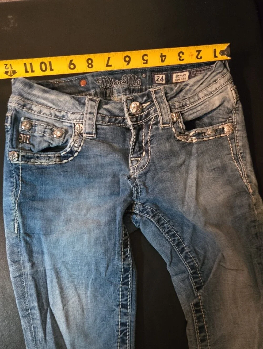 Miss Me Light Blue Skinny Jeans with Embellished Wing Back Pocket - Picture 4 of 15